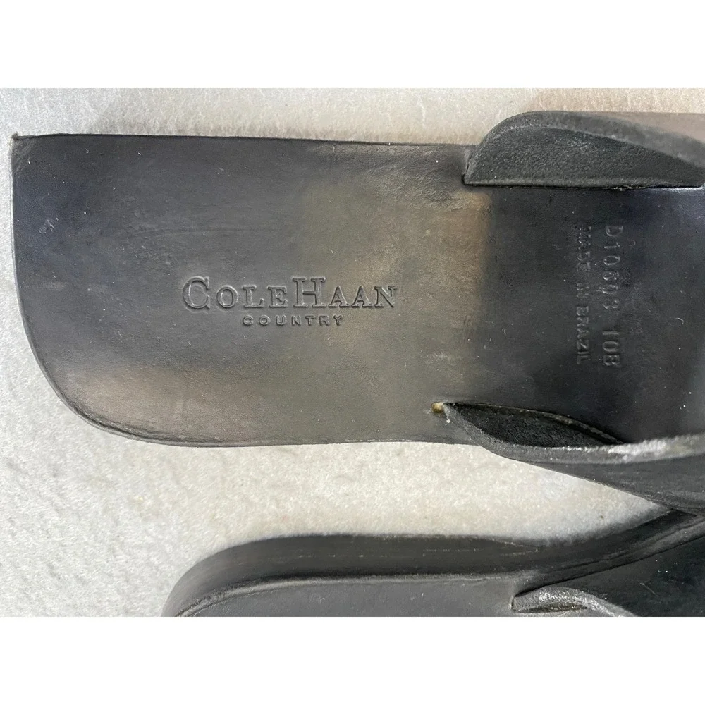 Cole Haan Country Women's 10B Black Leather Thong Sandals Knotted Slide Brazil
